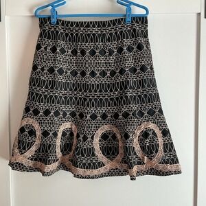 Vintage Nanette Lepore‎ Skirt Womens Med Black A Line Embroidered Textured Swirl